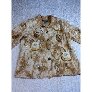 Vintage 90’s Indigo Moon Brown Gold Sequin Floral Button Jacket size medium